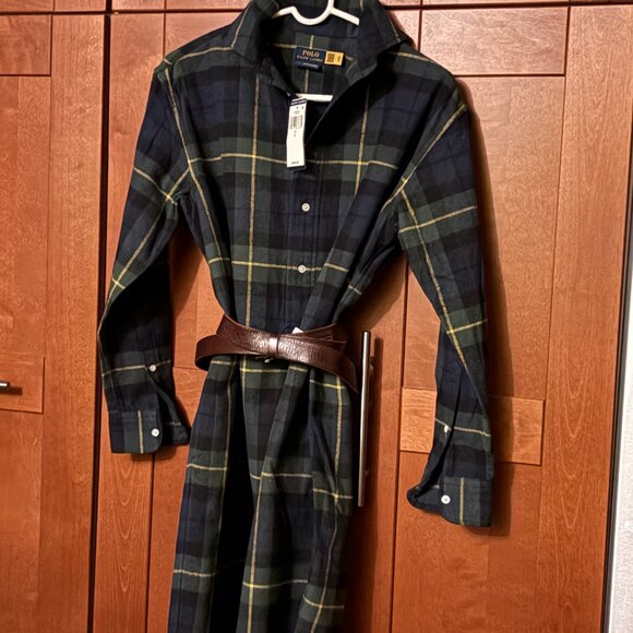 Polo Ralph Lauren Plaid Shirt Dress Fringe Collar Button Up Sz 0 NWT $378 - Picture 2 of 7